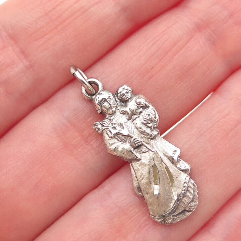 CREED 925 Sterling Silver Vintage St. Christopher Oxidized Charm Pendant